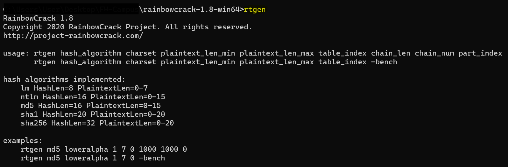 Syntax of the rtgen command