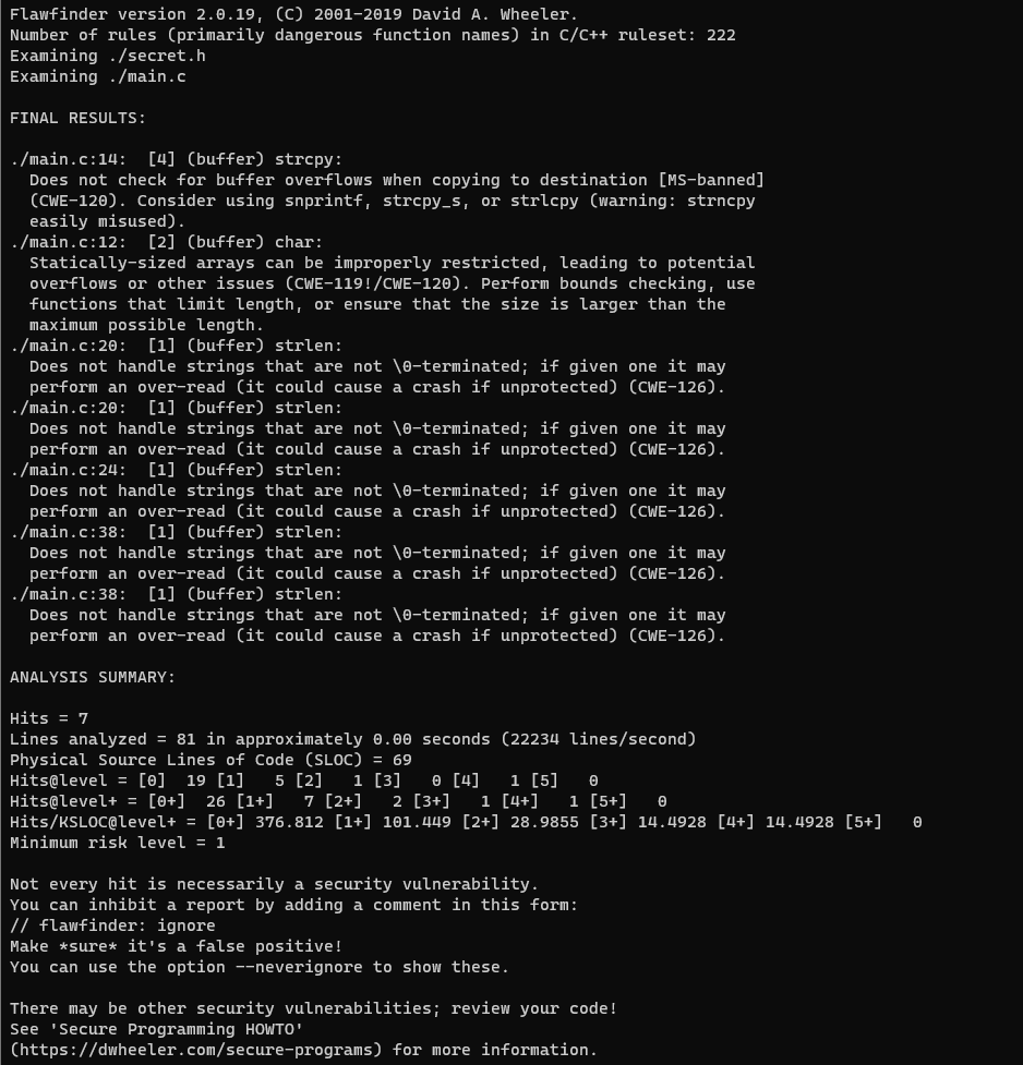 alt Report generated from Flawfinder