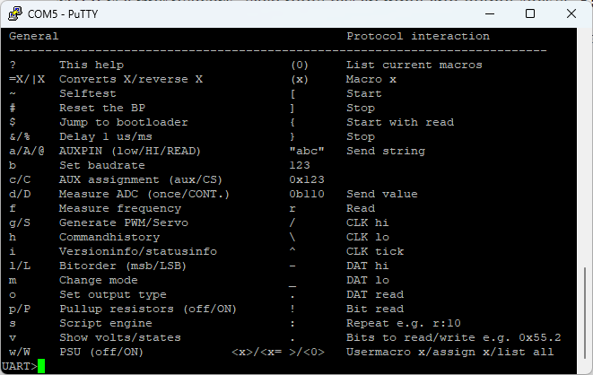 Bus Pirate UART help page