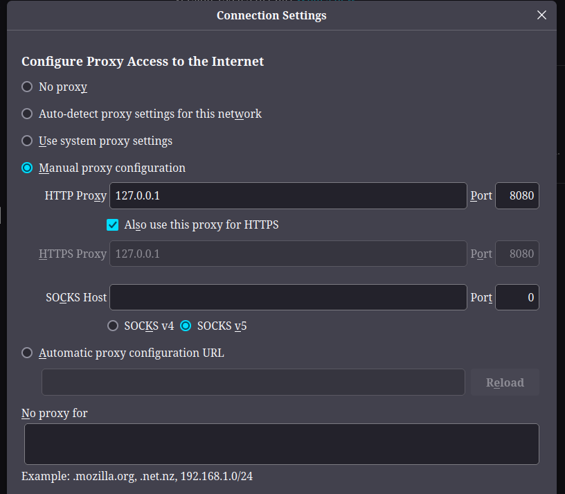 Proxy Settings in Firefox