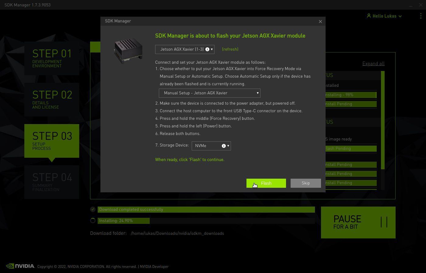 Nvidia SDK Manager Flash Settings
